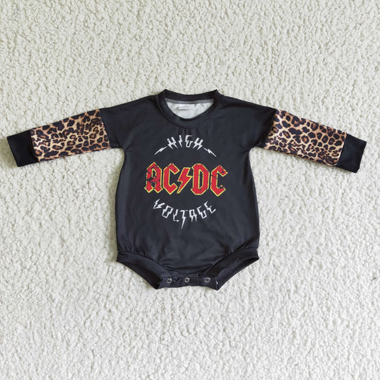 LR0013 Black Leopard Music Band Singer Girls Long Sleeve Romper