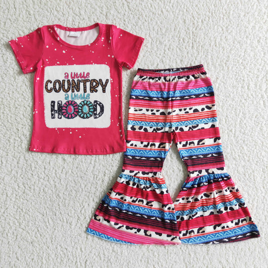 GSPO0001 A Little Country A Little Hood Western Pink Girls Short Sleeve Pants Outfits