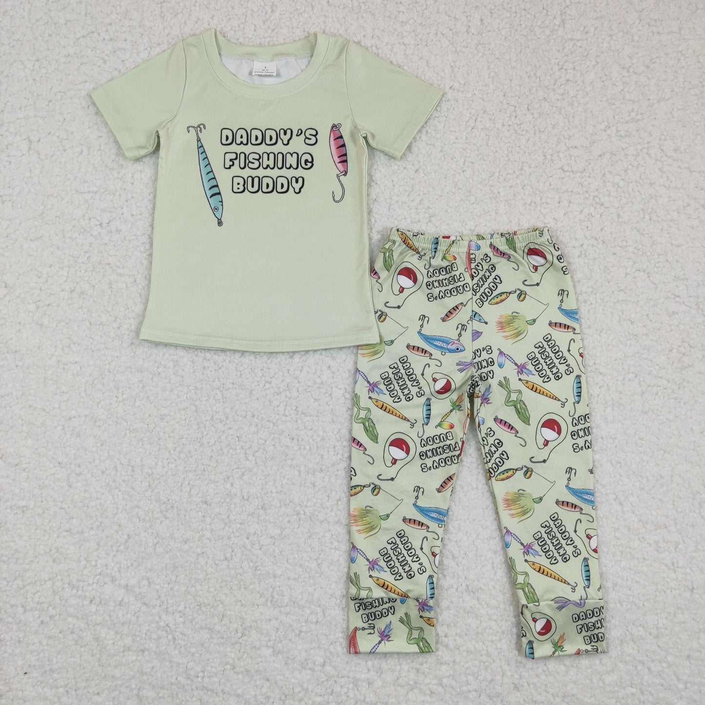 BSPO0038 Green Daddy Fishing Buddy Fish Boys Short Sleeve Pants Outfits