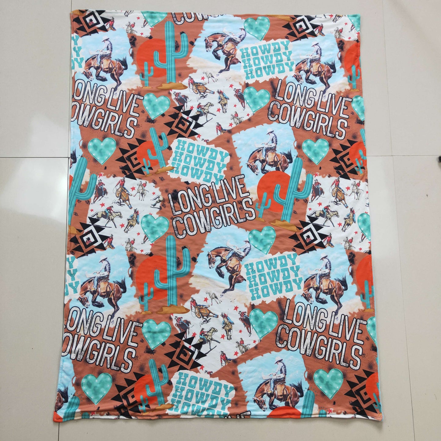 BL0036 Brown Green Rodeo Cowboy Western  Print Blanket