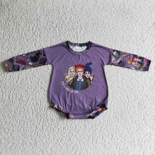 LR0138 Halloween Witch Purple Cartoon Girls Long Sleeve Romper