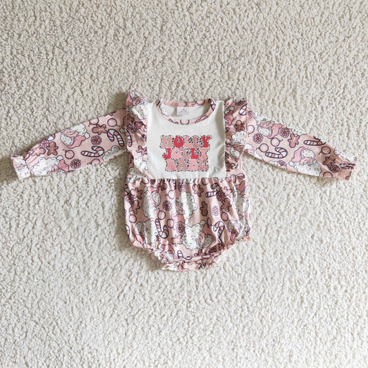 LR0206 Christmas Santa Pink Holly Jolly Babe Girls Long Sleeve Romper