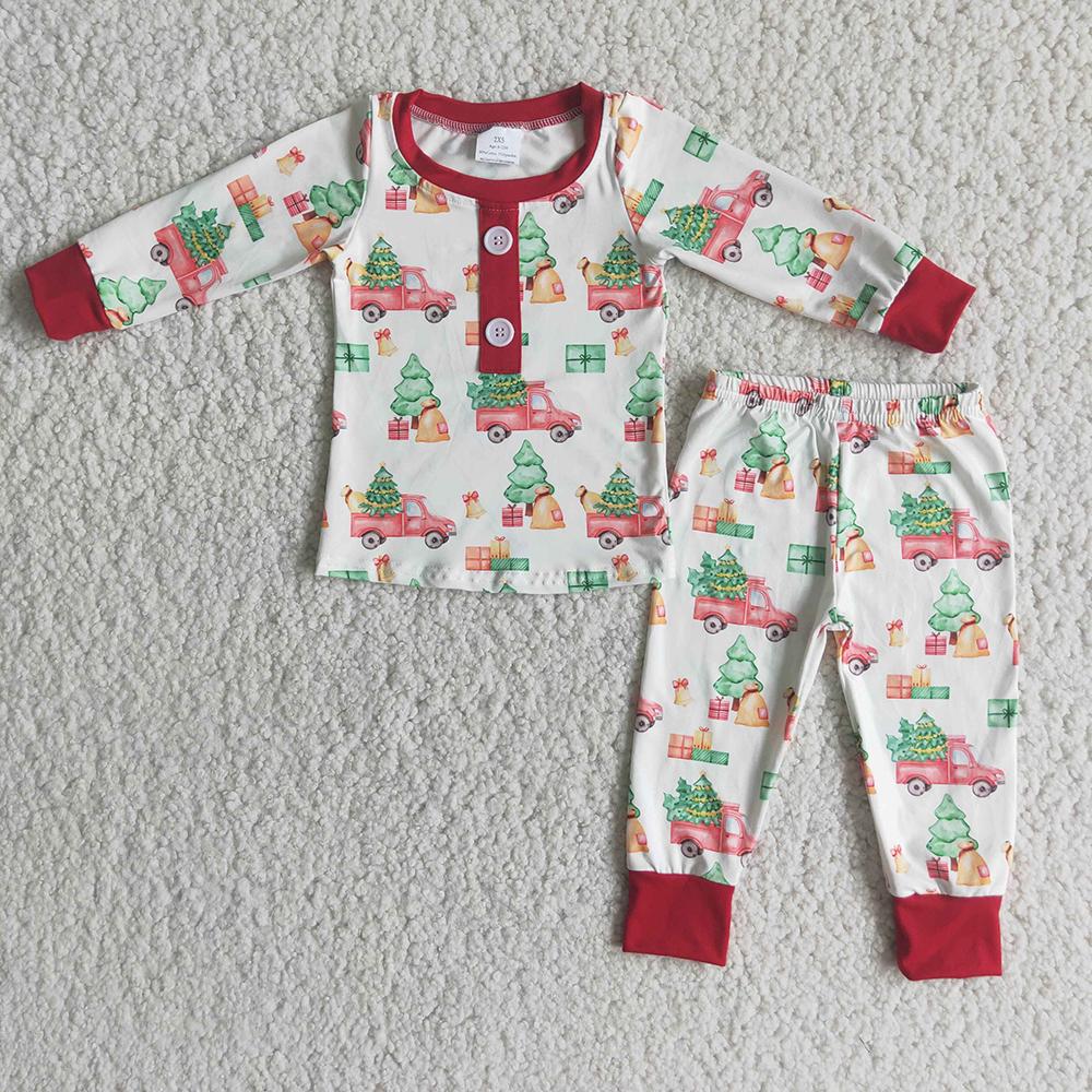 Boys Button Christmas Long Sleeve Milk Silk Pajamas