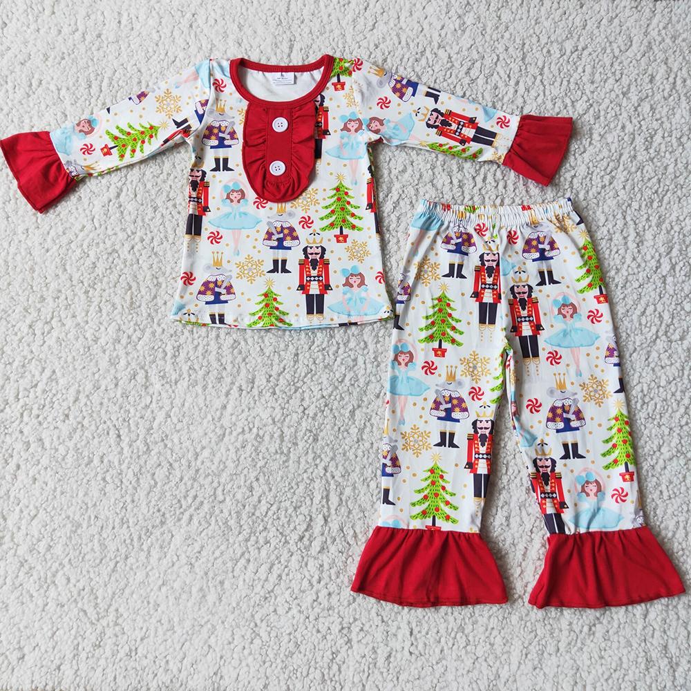 Clearance 6 C7-5 Christmas Red Cartoon Girls Long Sleeve Pajamas