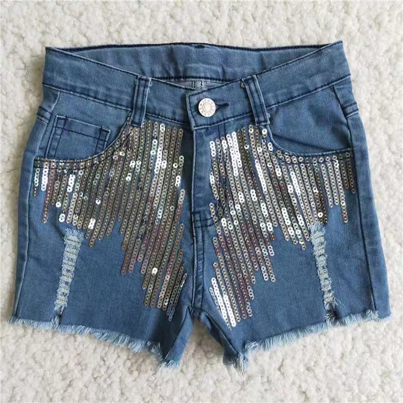 Adorable Sequin Baby Girls Summer Short Denim Jeans