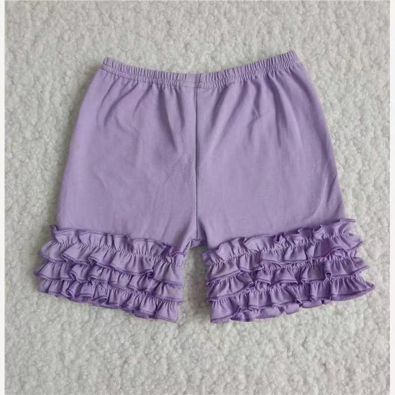 Summer Purple Ruffles High Quality Girls Shorts