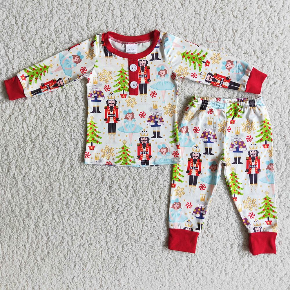 6 A6-20  Christmas Red Green tree Boys Long Sleeve Pants Outfits Pajamas