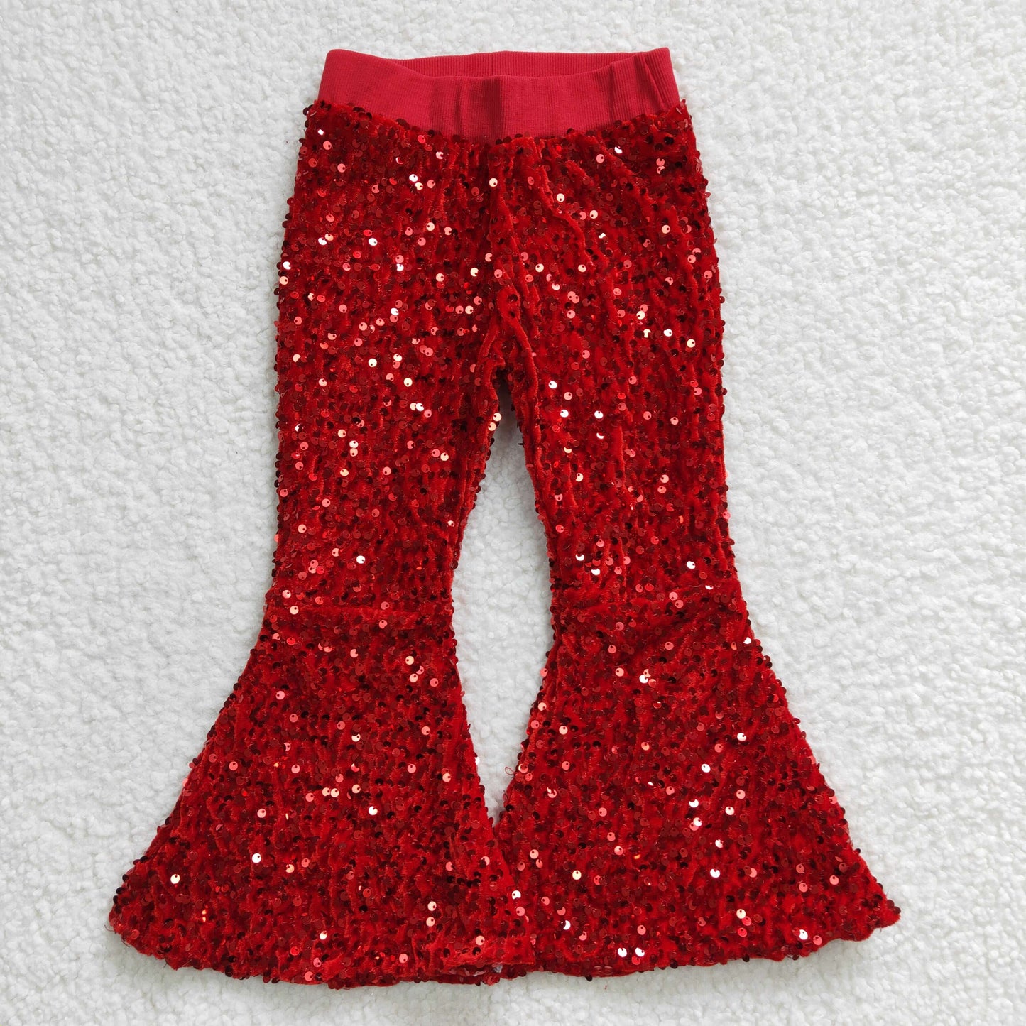 B4-11 Red Sequin Bell-bottom Girls Christmas Pants