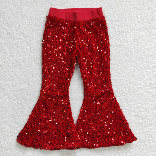 B4-11 Red Sequin Bell-bottom Girls Christmas Pants