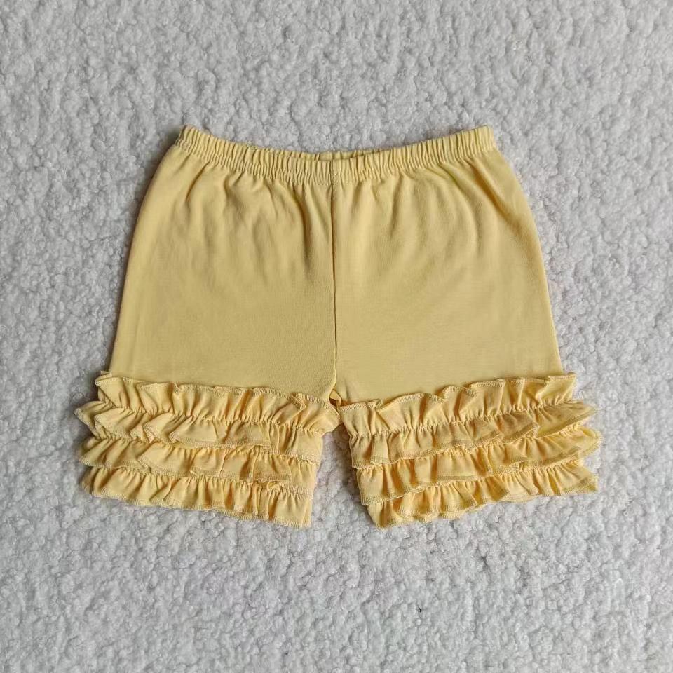 C9-1-2 Summer Yellow Ruffles High Quality Girls Shorts