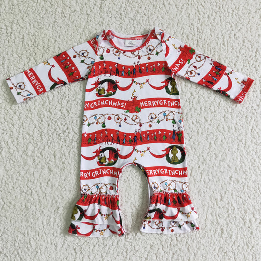 6 A22-1 Christmas Santa Red Green Cartoon Girls Long Sleeve Romper