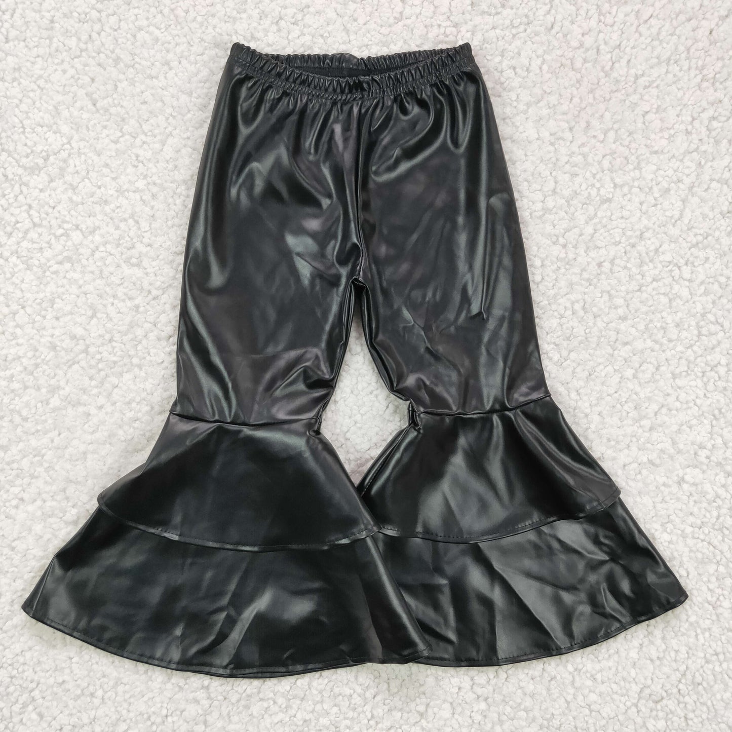 P0034 Black Double Ruffles  Bell-bottom Kids Long Pants