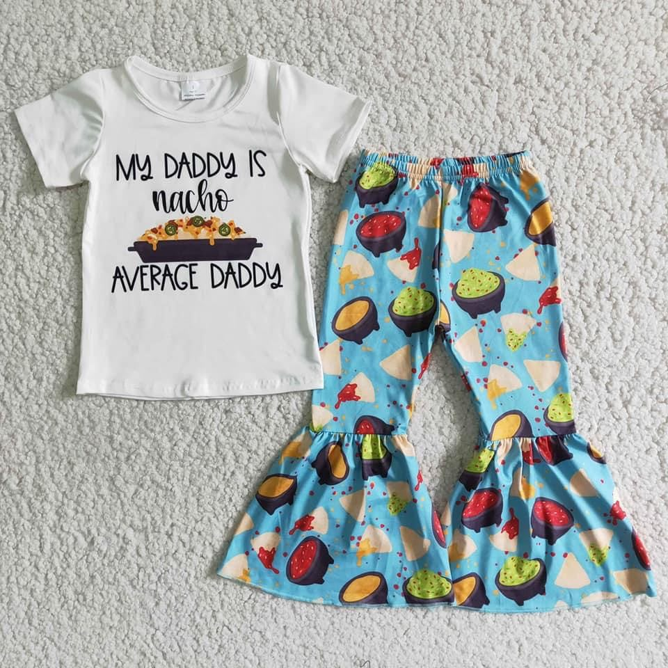 E1-5 My Daddy Is Nacho Girls Short Sleeve Bell Bottom Pants Outfits