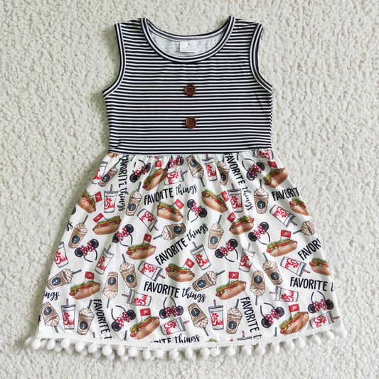 GSD0110 Chicken Favorite Coffee Hamburger Cartoon Girls Sleeveless Dresses