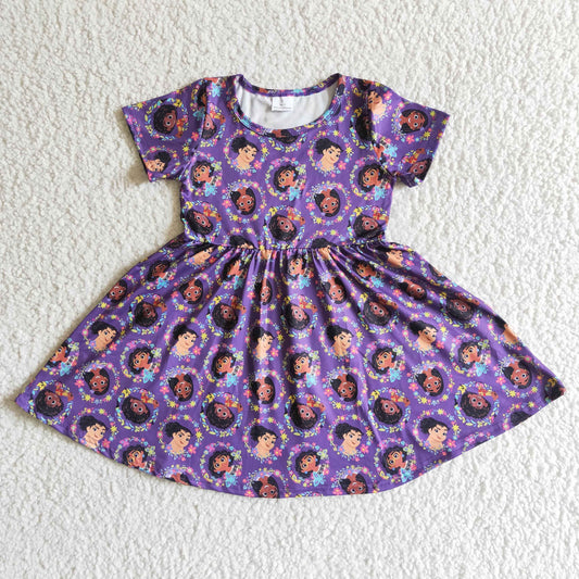 Clearance GSD0008 Purple Princess Cartoon Girls Short Sleeve Dresses