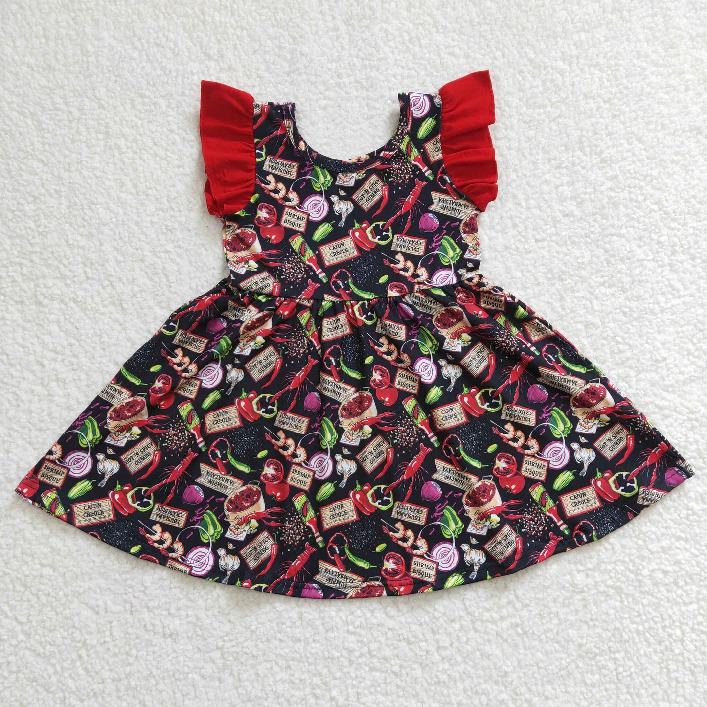 GSD0245 Red Food Crayfish Girls Short Sleeve Dresses