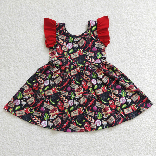 GSD0245 Red Food Crayfish Girls Short Sleeve Dresses