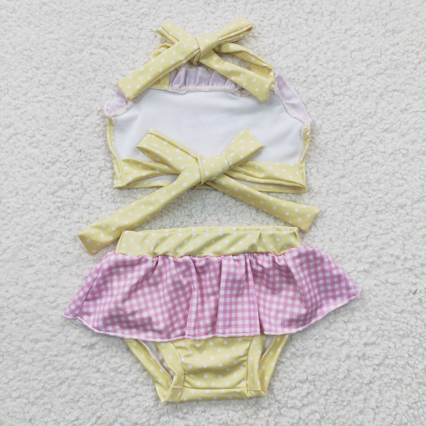 S0055 Pink Yellow Princess Embroidery Girls Swimming Bathing Suits Swimsuits