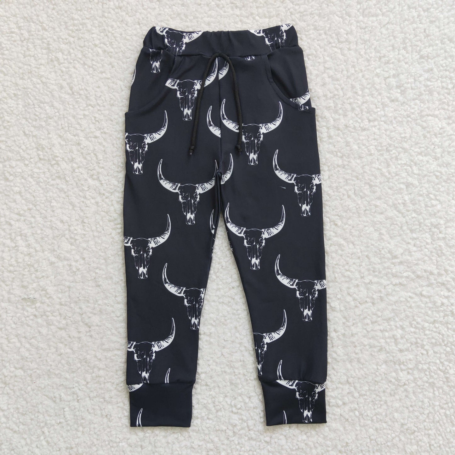 P0091 Black White Highland Cow Baby Girls Legging Long Pants