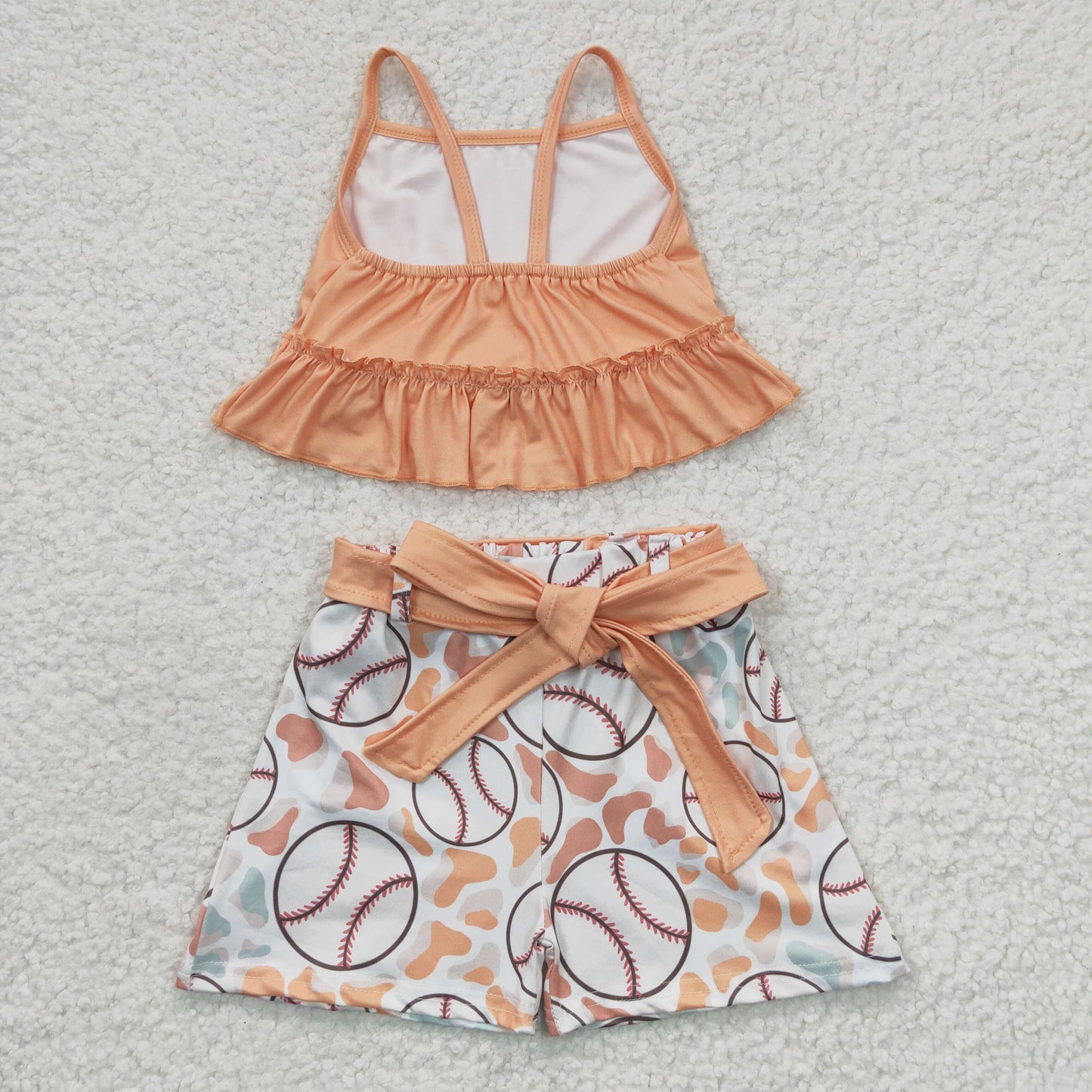 promotion RTS GSSO0172 Green Orange Softball Baseball Leoaprd  Girls Sleeveless Shorts Outfits