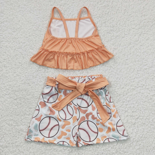 promotion RTS GSSO0172 Green Orange Softball Baseball Leoaprd  Girls Sleeveless Shorts Outfits