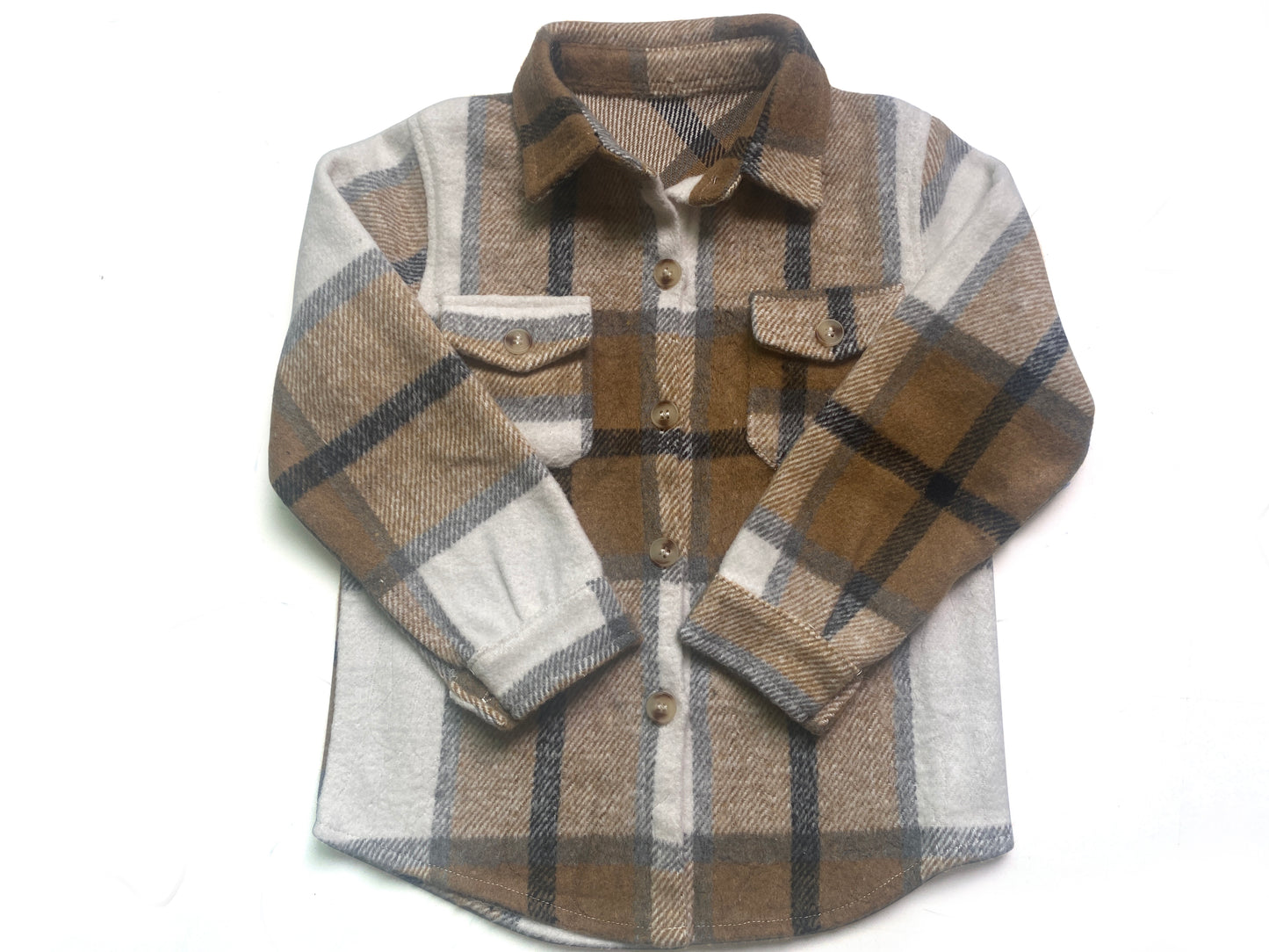 BT0062  Brown Plaid Boys Long Sleeve Top Winter Collar T-Shirts