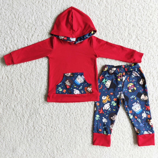 6 A2-20 Blue Red Magic Cartoon  Pocket Boys Long Sleeve Hoodies Outfits
