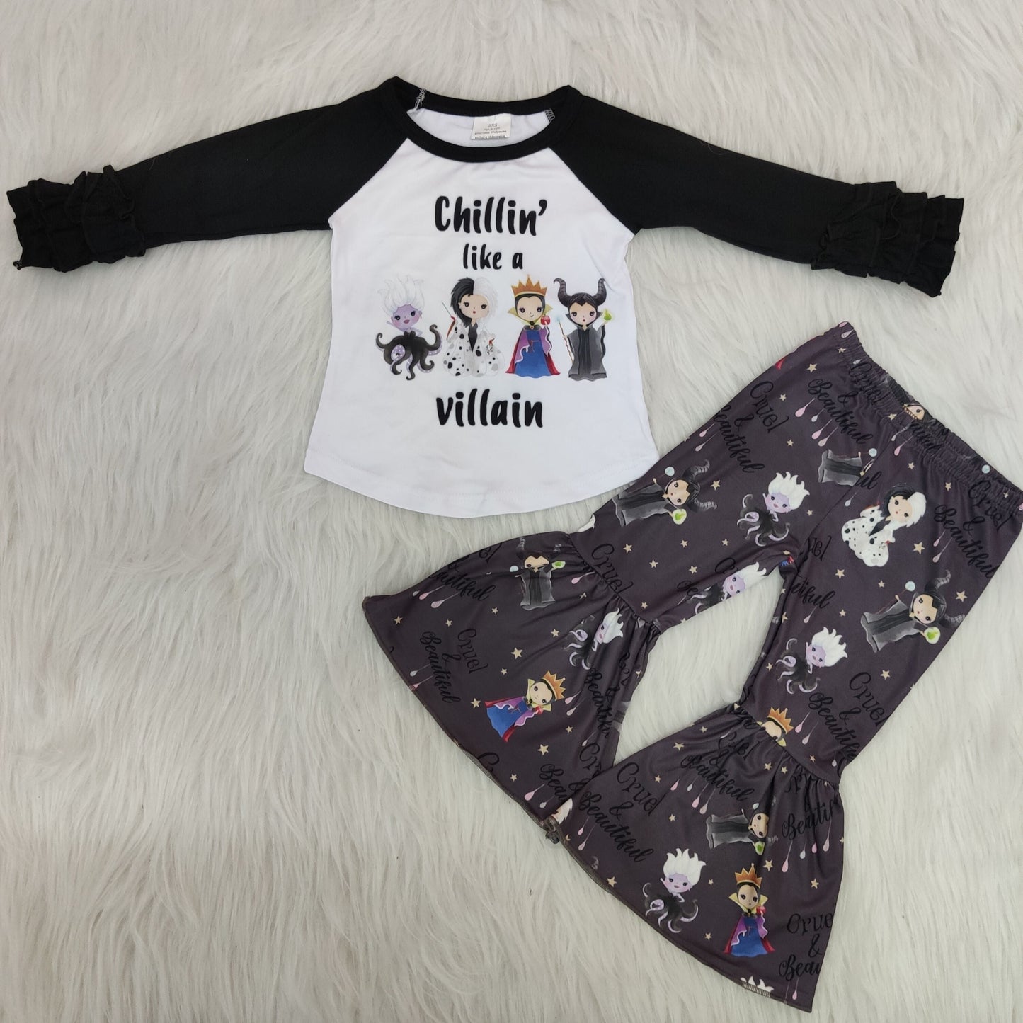 Halloween Raglan Long Sleeve RTS Bell-button Pants 2pcs Toddler Outfits