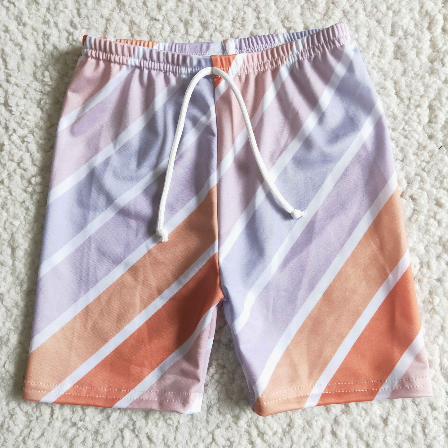 SS0006 Pink Purple Orange Striped Print Boys Bathing Suits Swimsuits Swimming Trunks