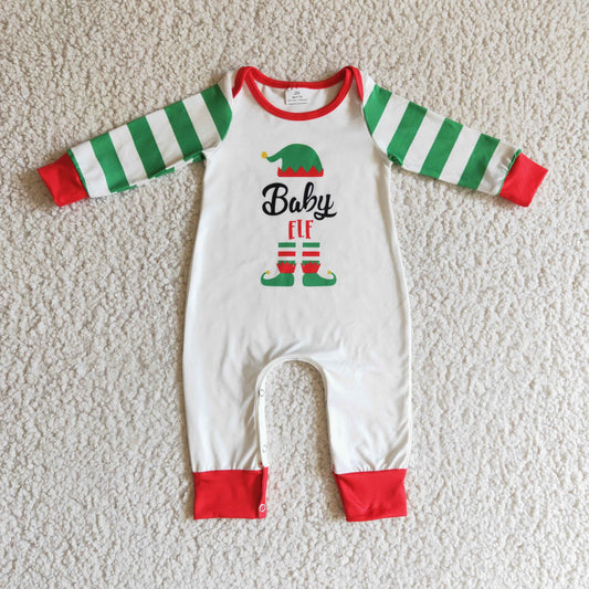 Family Kids Baby GLP0261 Christmas Green Stripes Red Santa Cartoon Boys Long Sleeve Romper