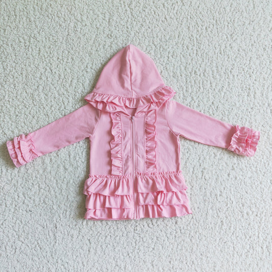 GT0021 Pink Ruffles Girls Long Sleeve Hoodies Top