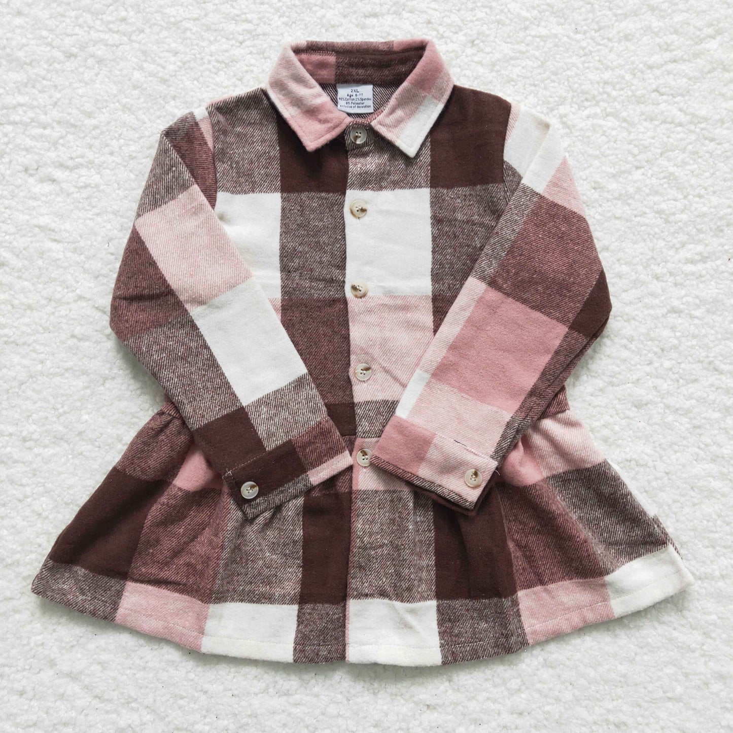 GT0090 Pink Plaid Collar Girls Long Sleeve Top