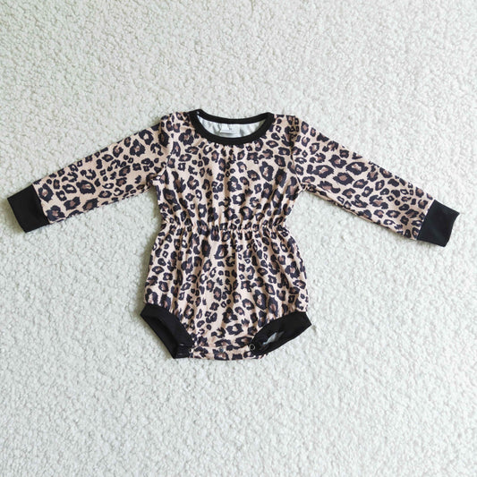 LR0108 Black Leopard Girls Long Sleeve Romper