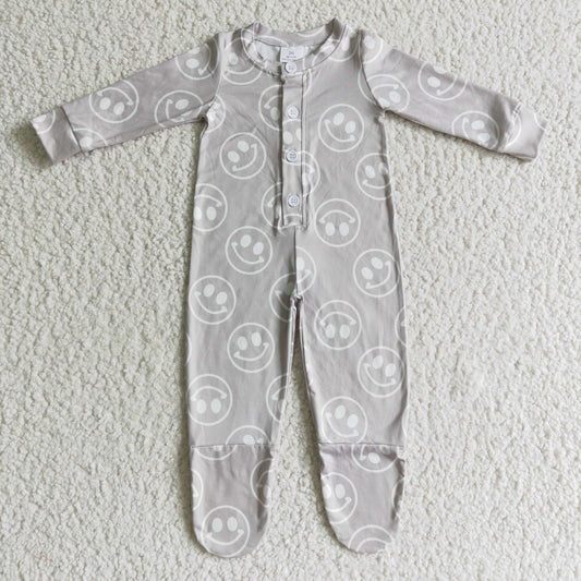 LR0114 Grey Smile Girls Long Sleeve Romper