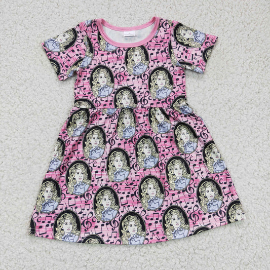 GSD0180 Pink Music Singer Girls Short Sleeve Dresses