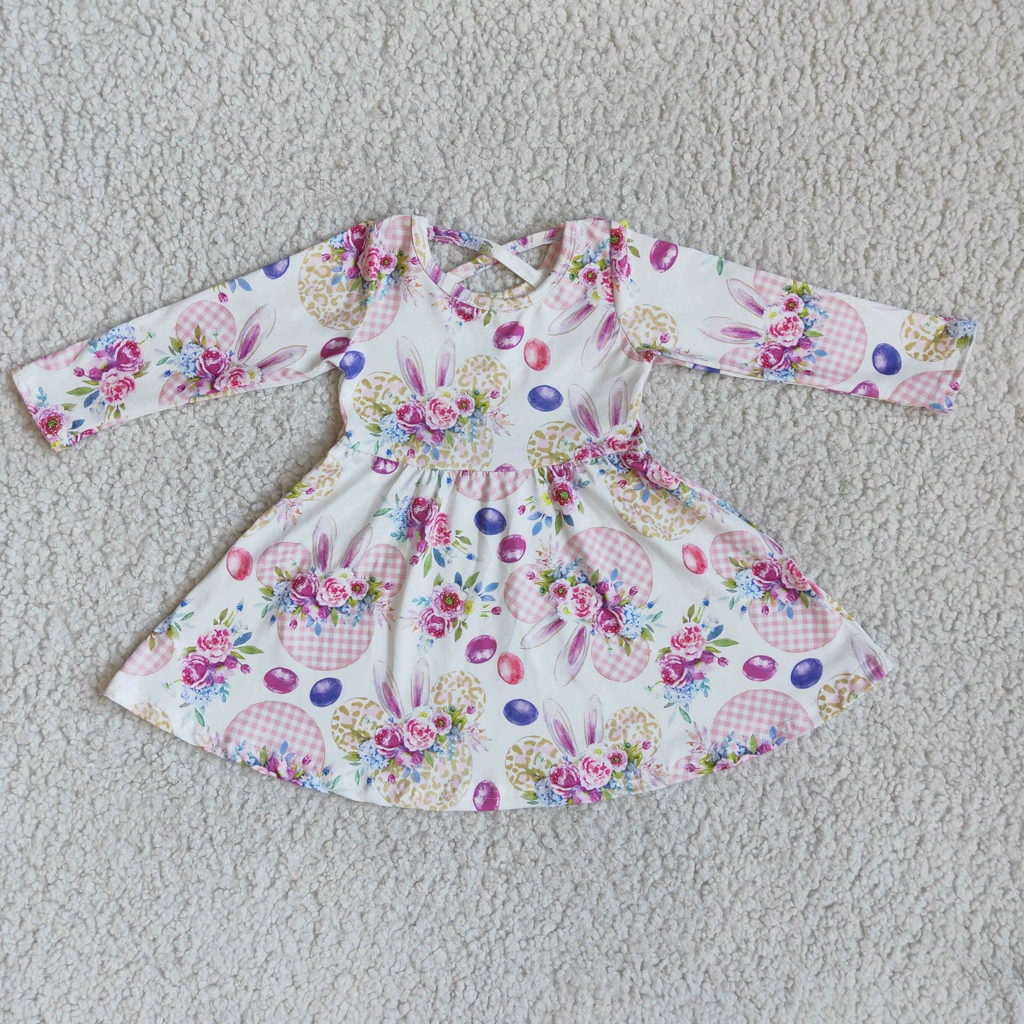 Clearance 6 B11-4 Easter Rabbits Floral Print Girls Dresses