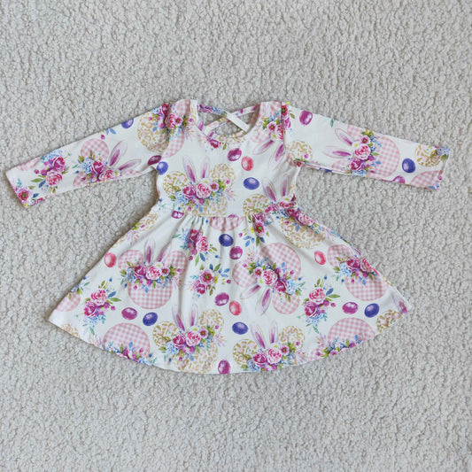 Clearance 6 B11-4 Easter Rabbits Floral Print Girls Dresses