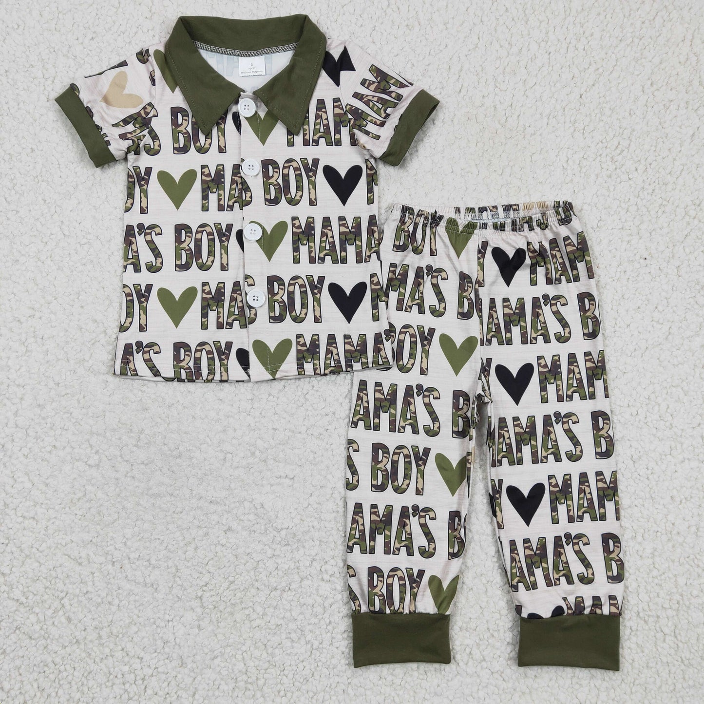 BSPO0044 Valentine Green Mama's Boy Love Collar Boys Short Sleeve Pants Outfits Pajamas