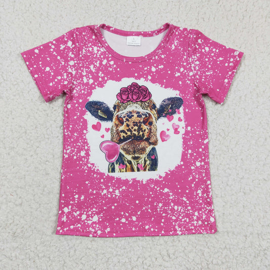 GT0111 Valentine Love Cow  Girls Short Sleeve Top T-shirts