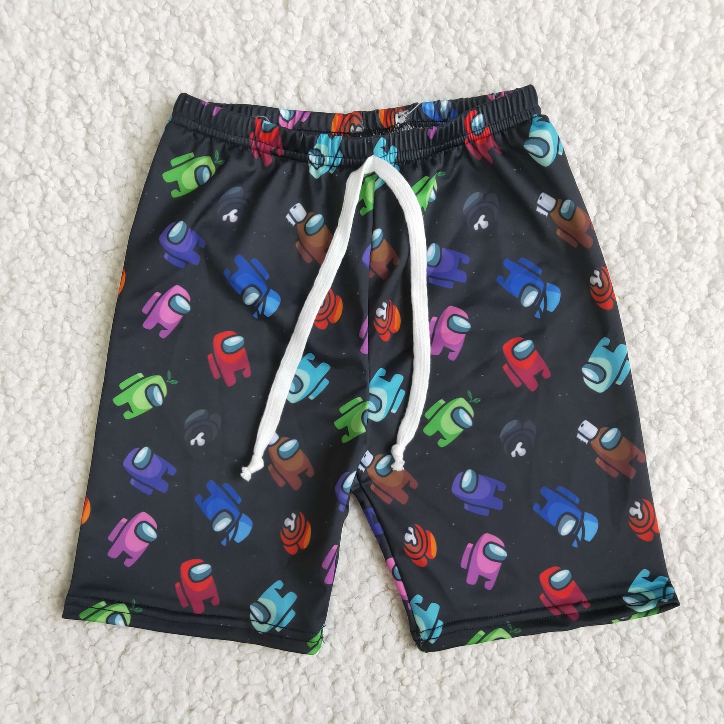 B0-14 Boys Cartoon Black Print Music Swimming Trunks