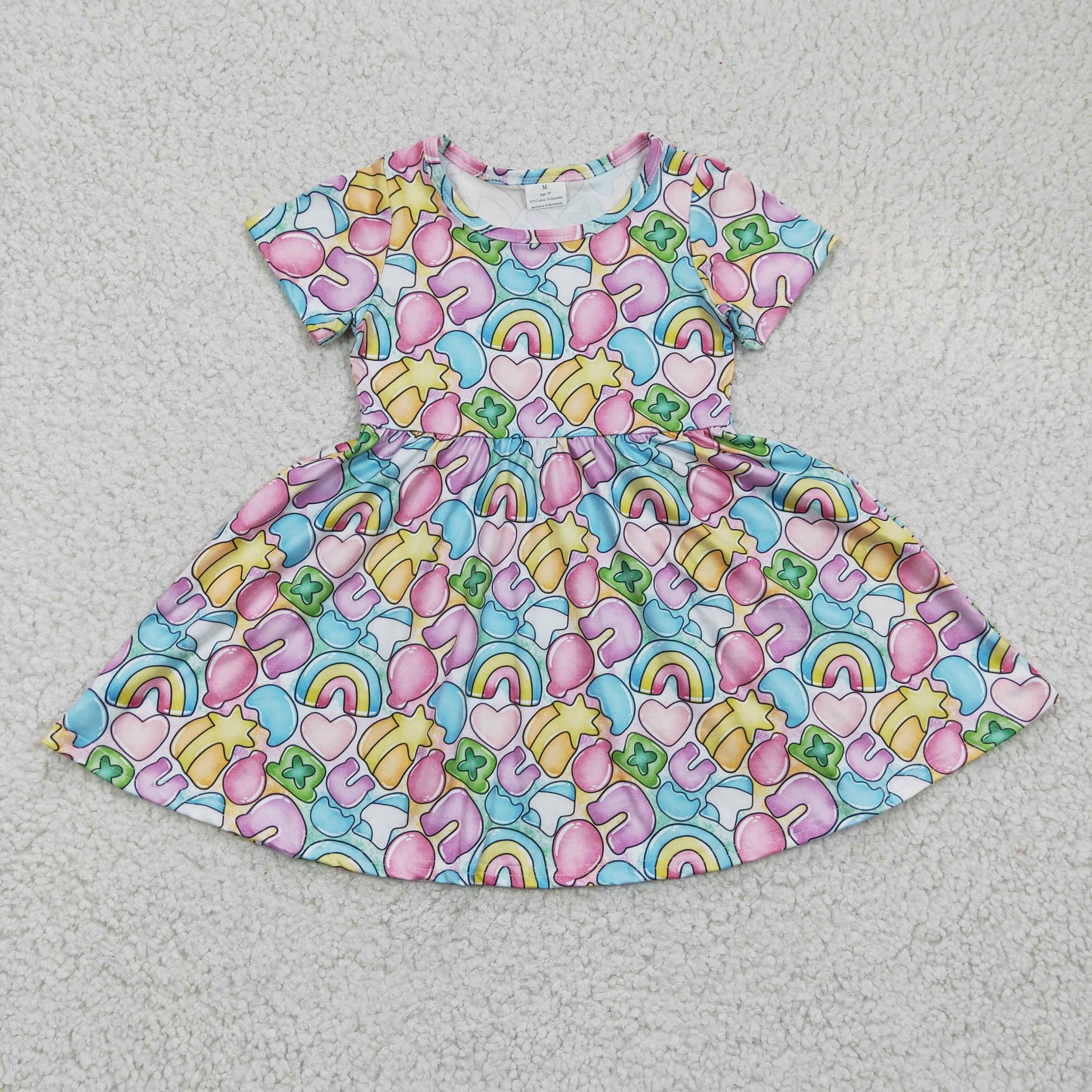 GSD0171 St. Patrick Clover Rainbow Pink Girls Short Sleeve Dresses