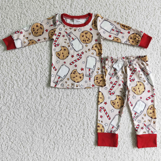 BLP0070 Christmas Red Cookies Milk Candy Gift Boys Long Sleeve Pajamas