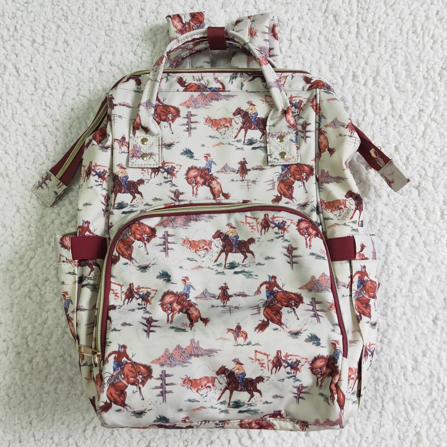 BA0004 Rodeo Red Horses Cowboy Western School Bag Bagpack