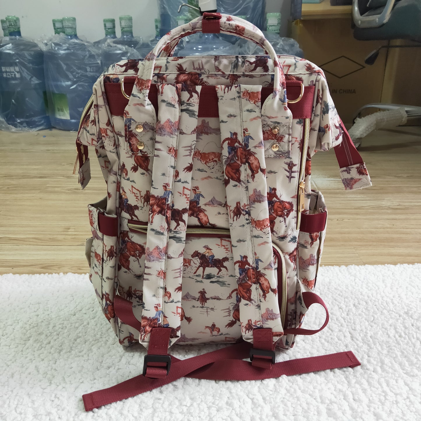 BA0004 Rodeo Red Horses Cowboy Western School Bag Bagpack