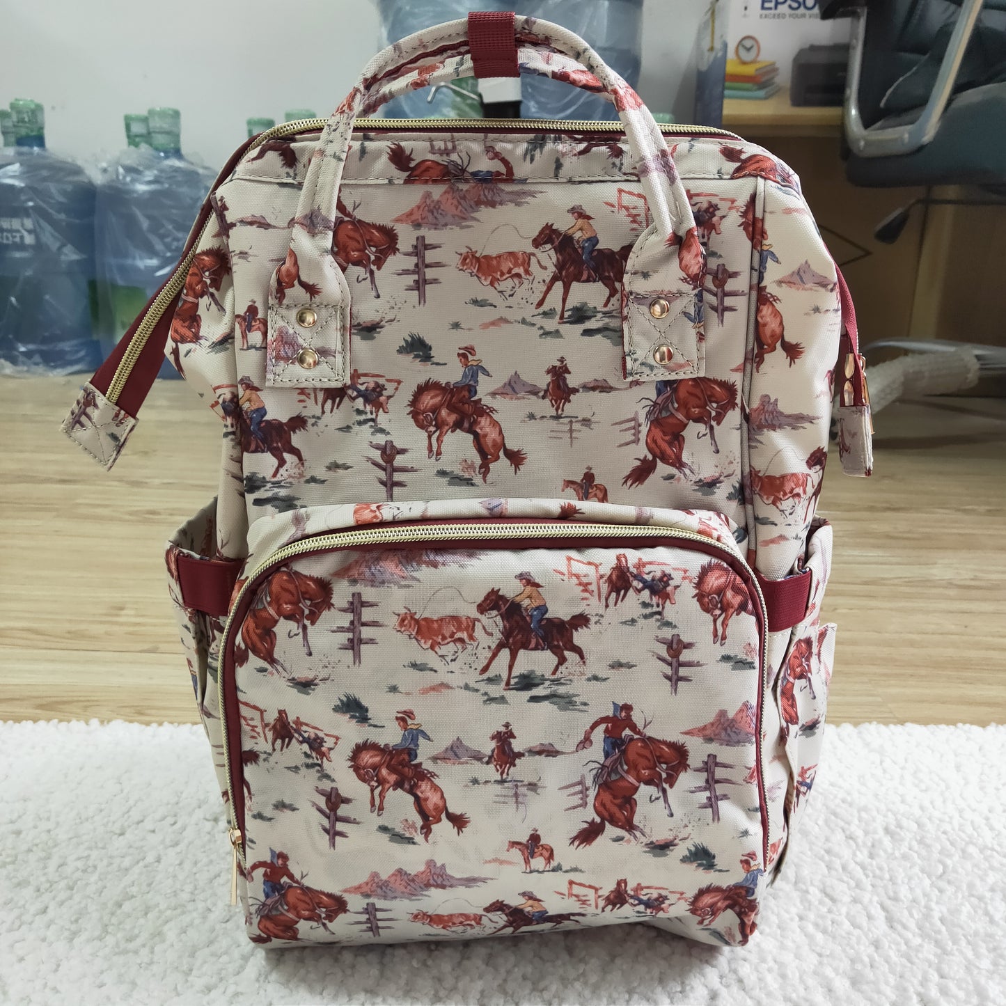 BA0004 Rodeo Red Horses Cowboy Western School Bag Bagpack