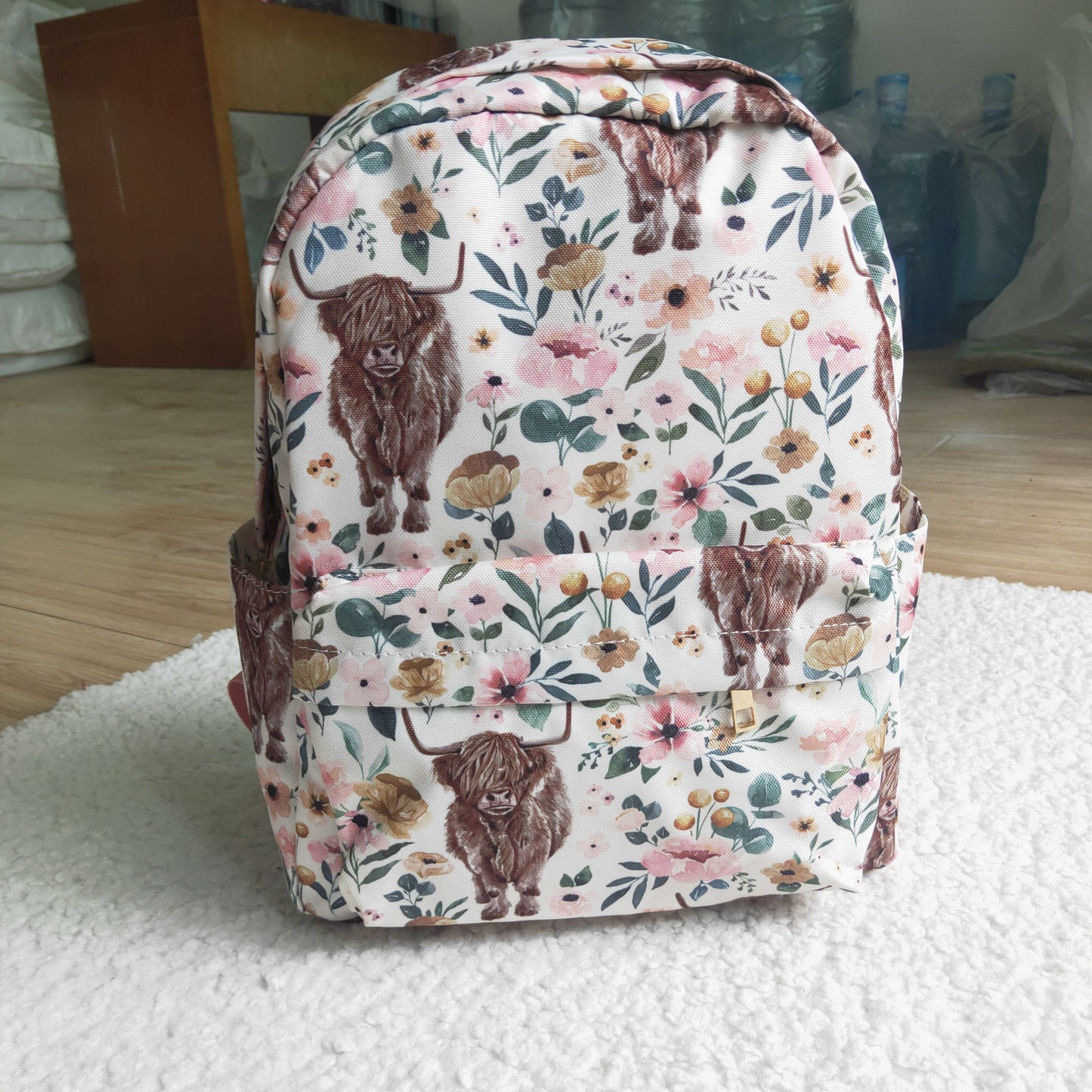 BA0007 Pink Highland Cows Print Little Bag Bagpack