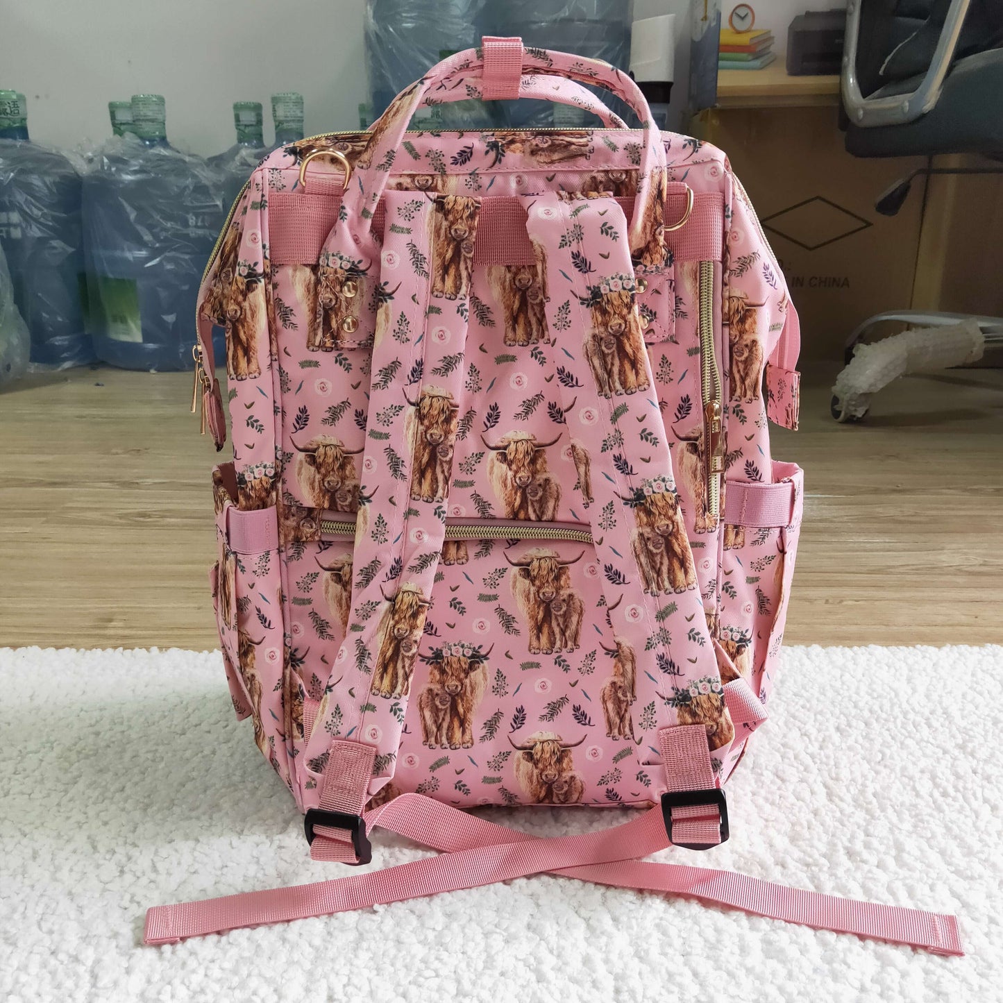 BA0016 Highland Cows Pink School Bag Bagpack