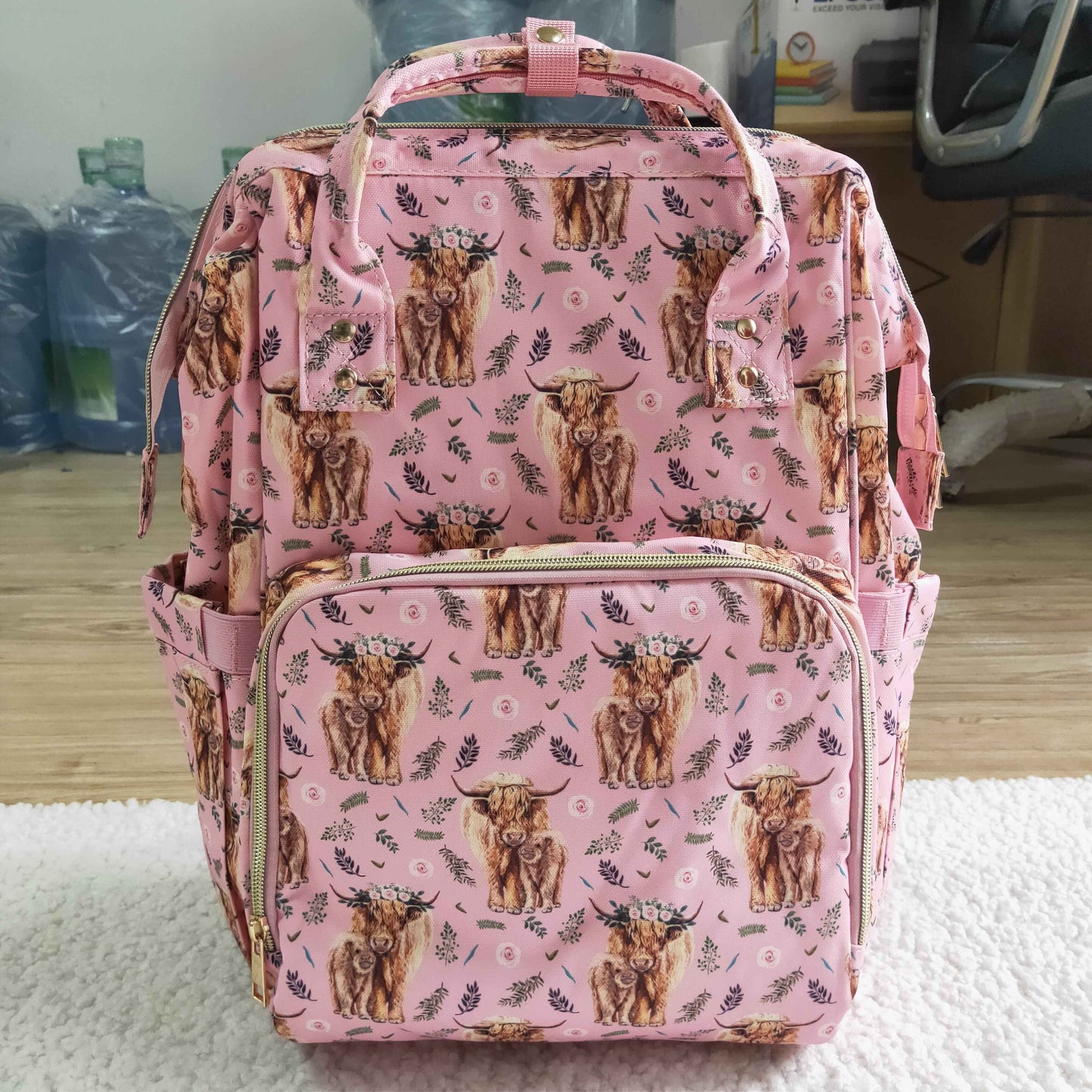 BA0016 Highland Cows Pink School Bag Bagpack
