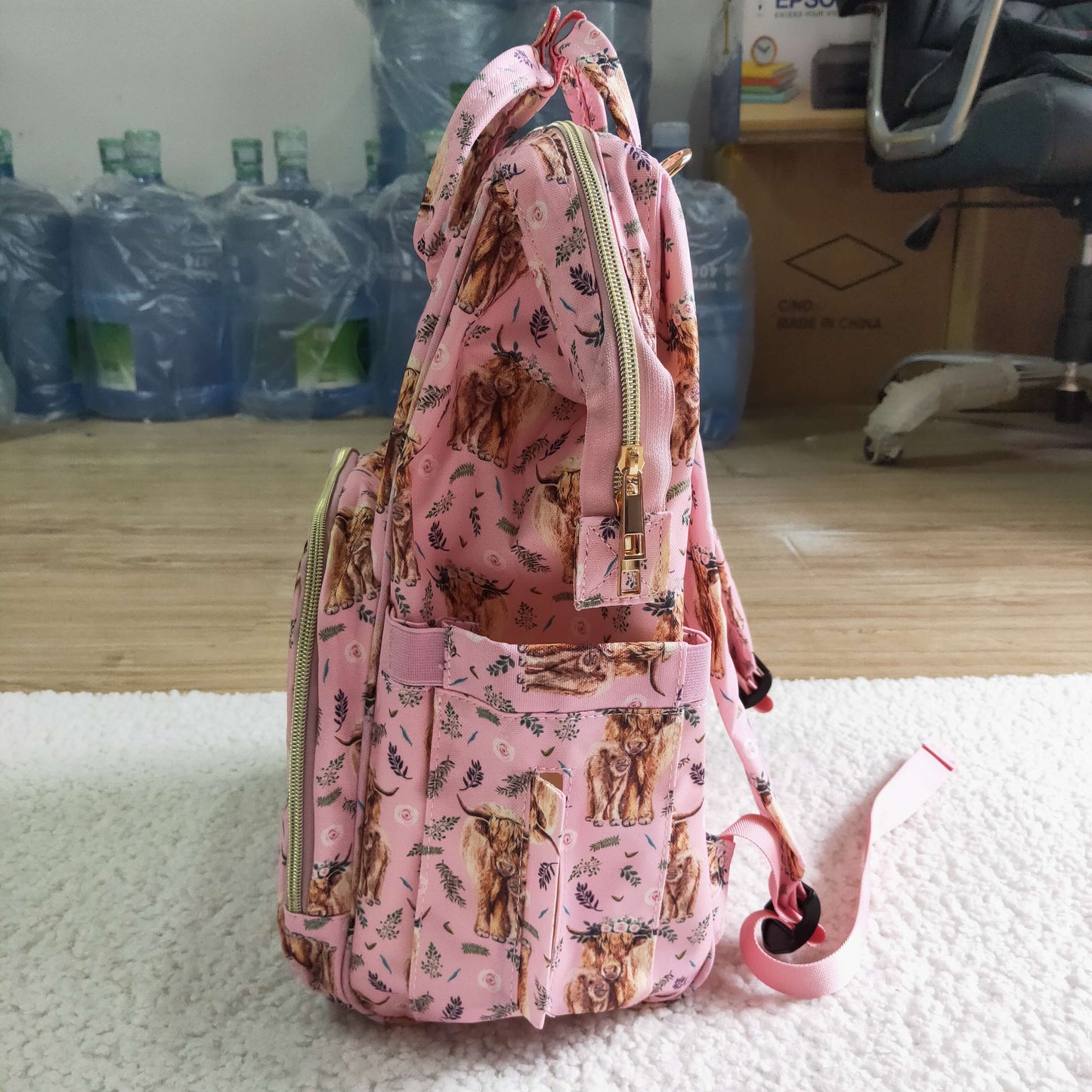 BA0016 Highland Cows Pink School Bag Bagpack