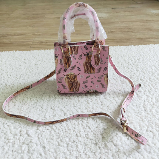 BA0018 Pink Highland Cows Print Little Bag Bagpack